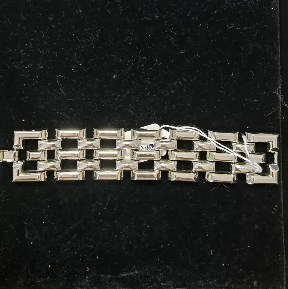 Chunky Silver-toned Vintage Geometric Bracelet